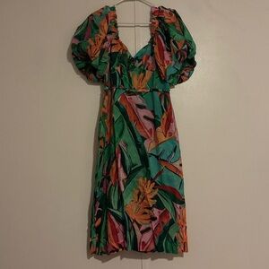 FARM Rio Green Floral Midi Dress